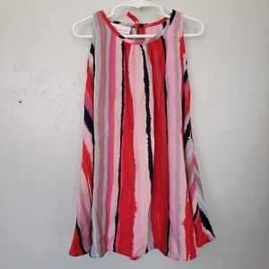 Bonnie Jean Little Girl 4 Pink Red Navy Striped Tank Dress Keyhole